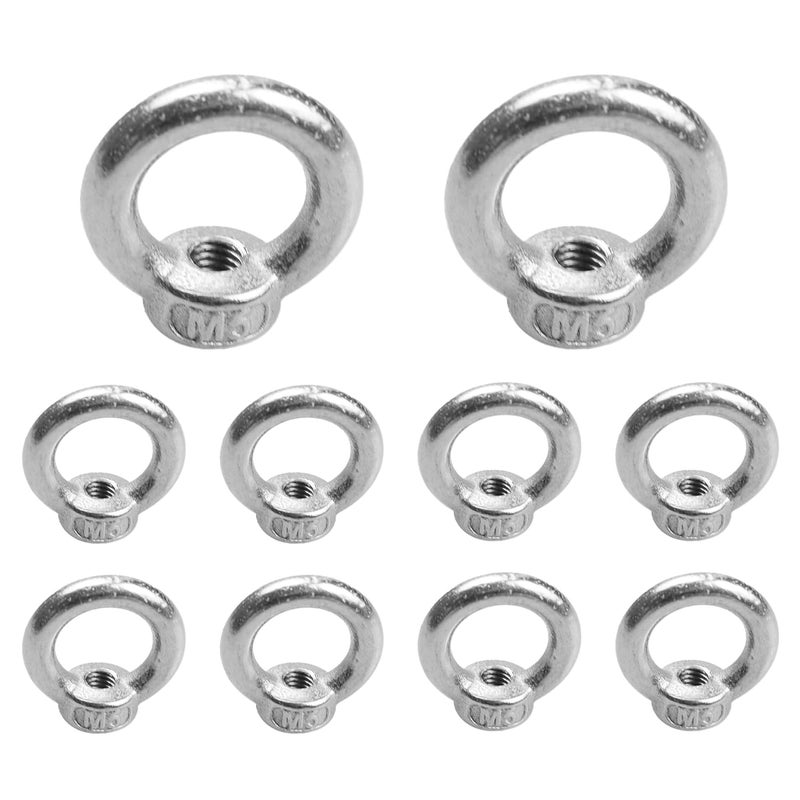 PDETVEO 10PCS M5 Lifting Eye Nuts, Stainless Steel Female Threaded Fastener, Ring Shaped Eye Bolts for Marine, Construction - Image 1